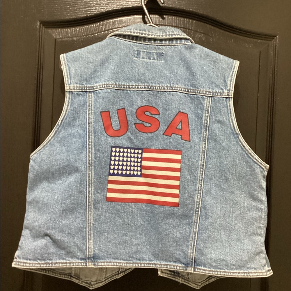 L.A. Blues Light Blue Denim Vest with USA Flag on the back